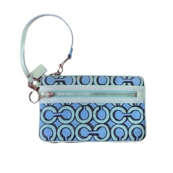 COACH Poppy 3D Op Art Blue & Teal Wristlet - Picture 1 of 13